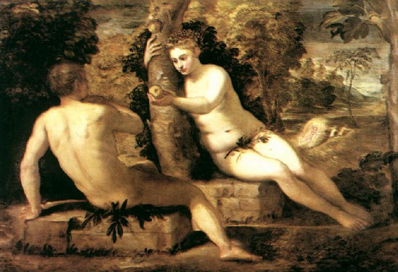TINTORETTO, Jacopo Adam and Eve ar Sweden oil painting art
